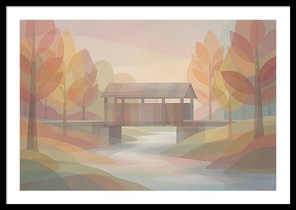 Covered Bridge Framed By Fall Foliage