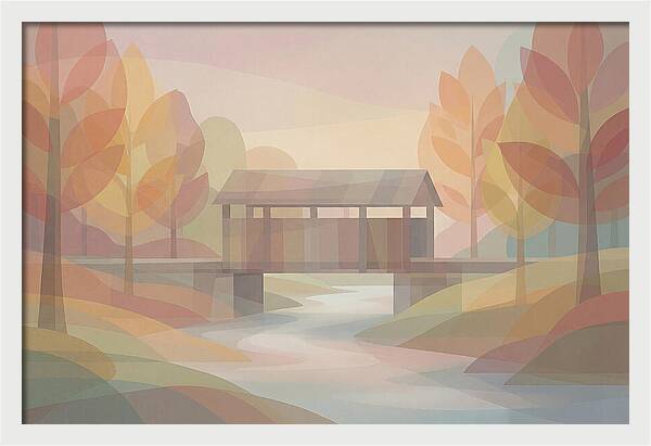 Covered Bridge Framed By Fall Foliage