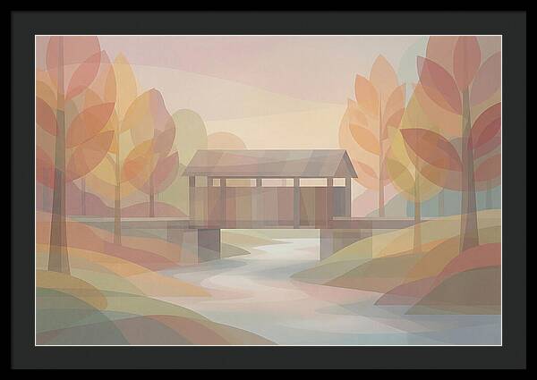 Covered Bridge Framed By Fall Foliage
