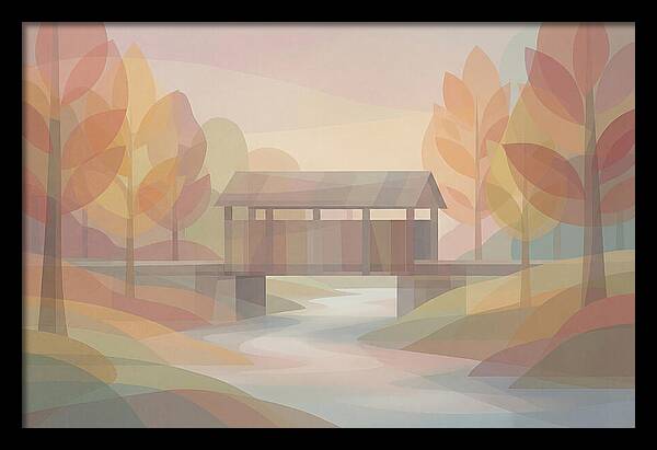 Covered Bridge Framed By Fall Foliage