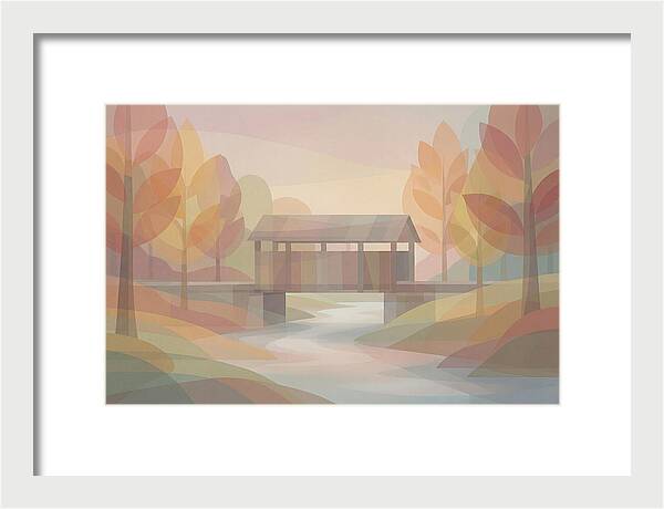 Covered Bridge Framed By Fall Foliage
