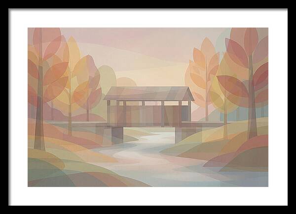 Covered Bridge Framed By Fall Foliage
