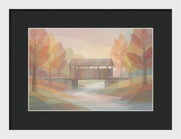 Covered Bridge Framed By Fall Foliage