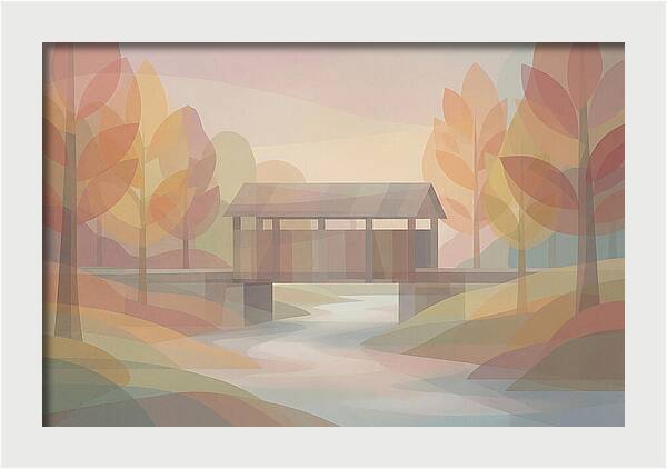 Covered Bridge Framed By Fall Foliage