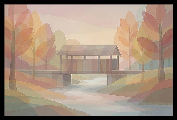 Covered Bridge Framed By Fall Foliage