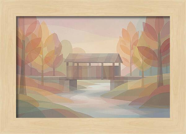 Covered Bridge Framed By Fall Foliage