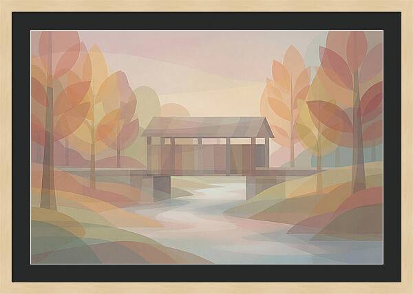 Covered Bridge Framed By Fall Foliage