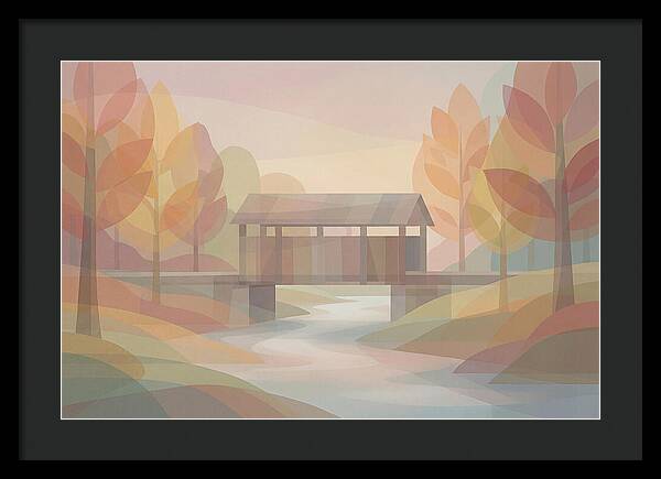Covered Bridge Framed By Fall Foliage