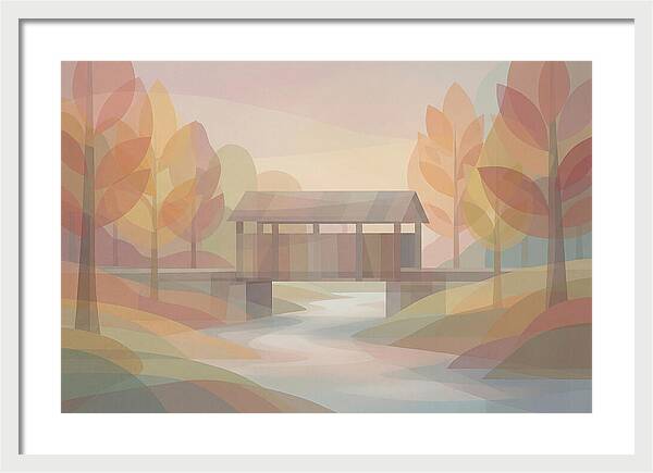 Covered Bridge Framed By Fall Foliage