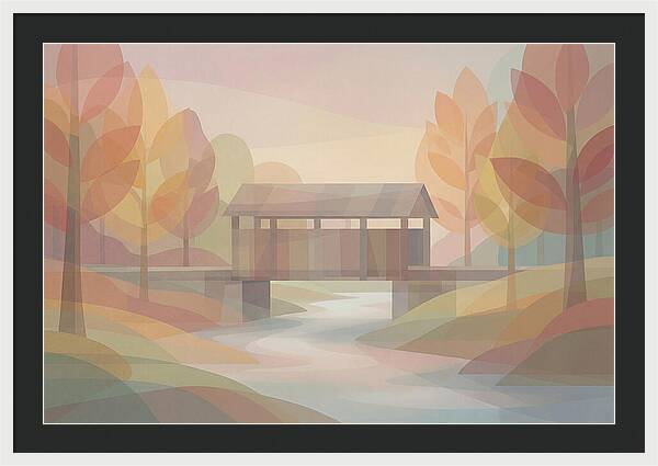 Covered Bridge Framed By Fall Foliage