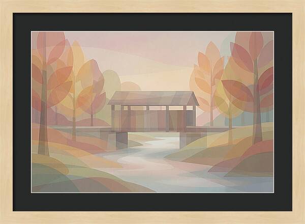 Covered Bridge Framed By Fall Foliage