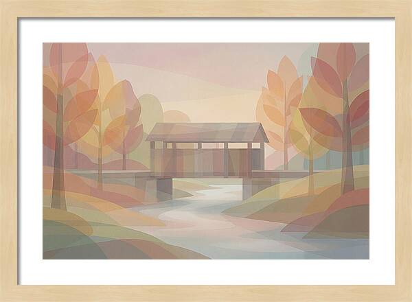Covered Bridge Framed By Fall Foliage