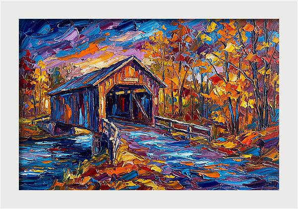 Covered Bridge In Autumn Colors