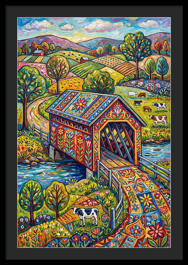 Covered Bridge In Vibrant Landscape