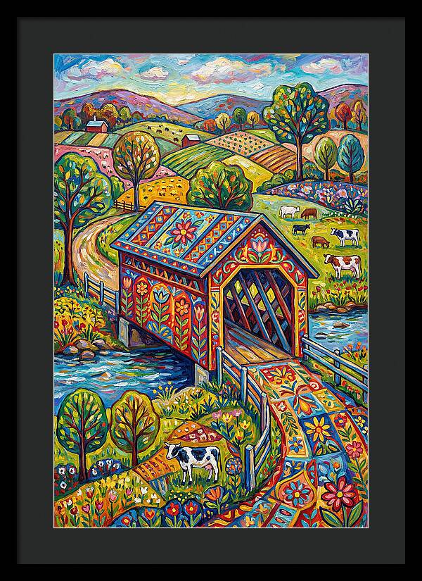 Covered Bridge In Vibrant Landscape