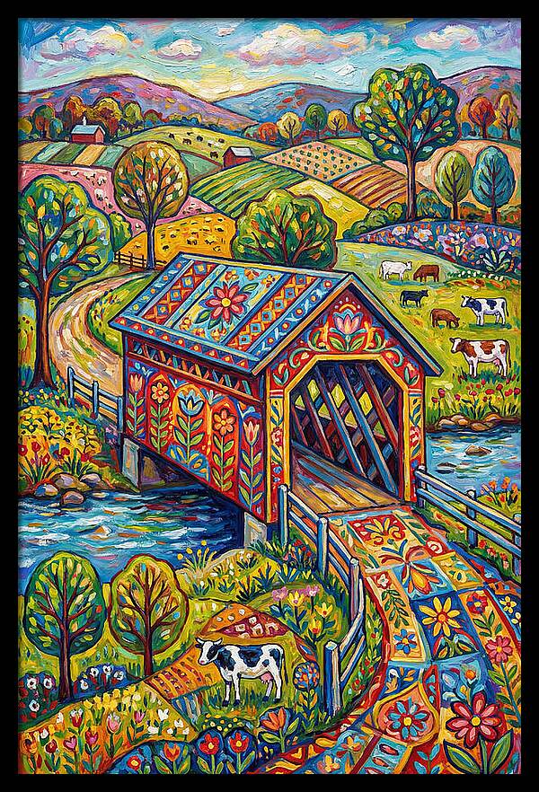 Covered Bridge In Vibrant Landscape