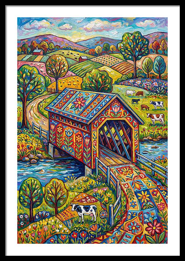 Covered Bridge In Vibrant Landscape