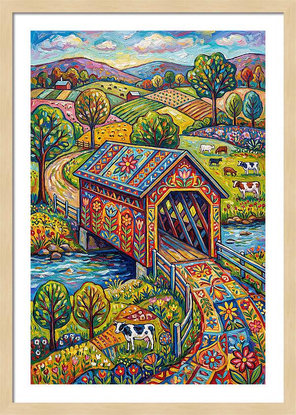 Covered Bridge In Vibrant Landscape