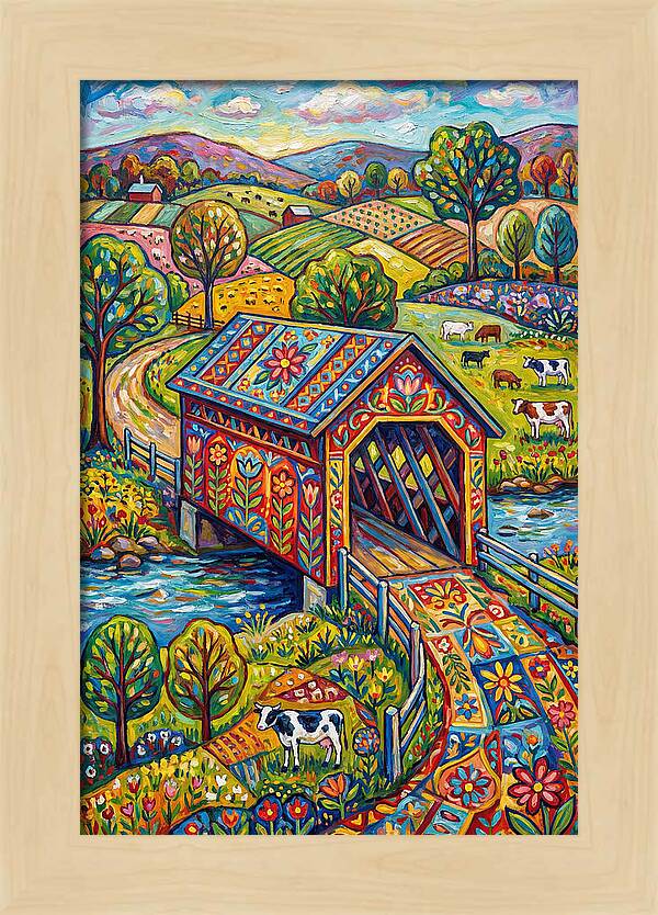 Covered Bridge In Vibrant Landscape