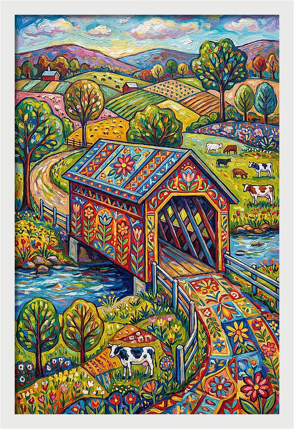 Covered Bridge In Vibrant Landscape