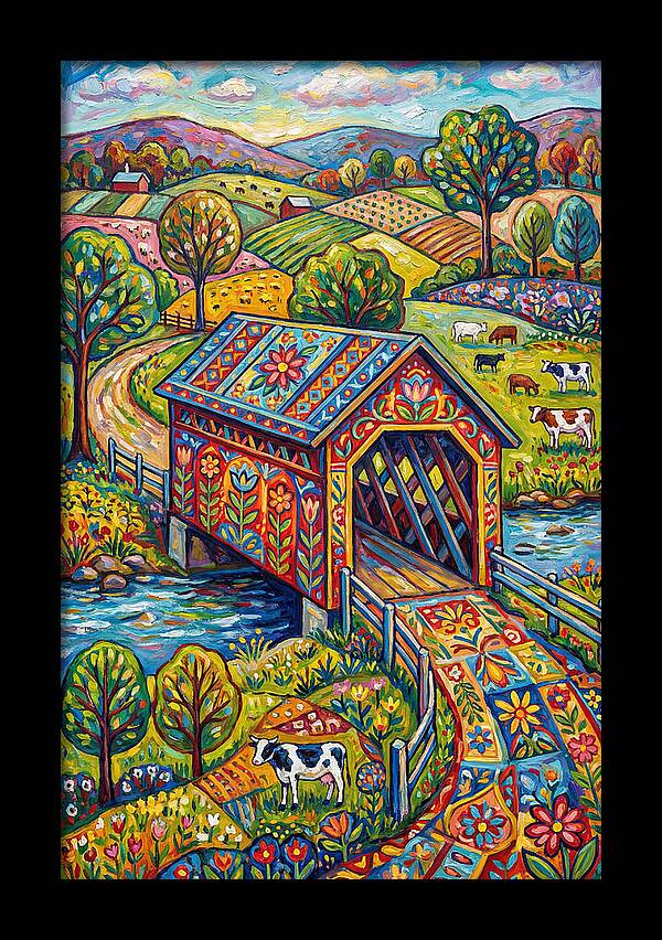 Covered Bridge In Vibrant Landscape