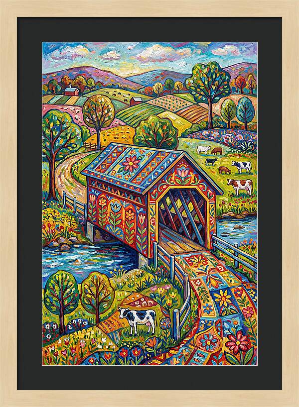 Covered Bridge In Vibrant Landscape