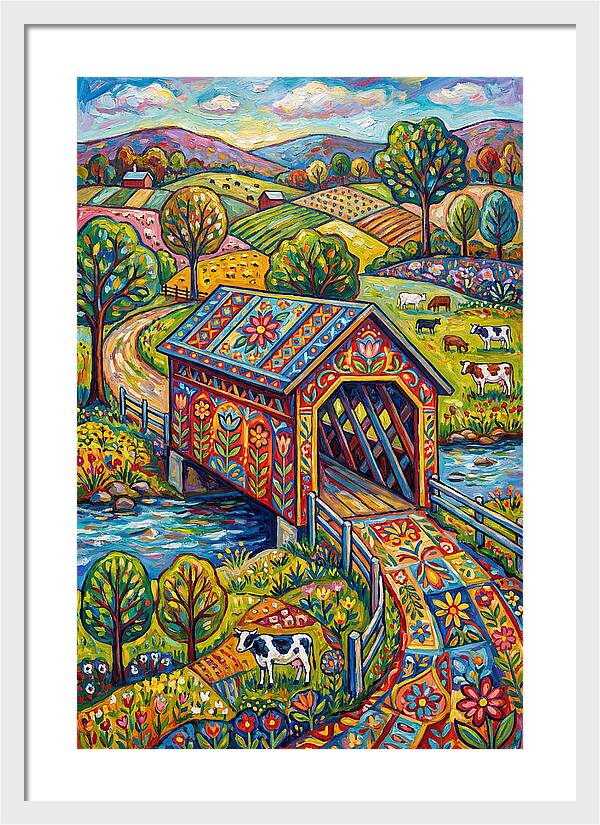Covered Bridge In Vibrant Landscape