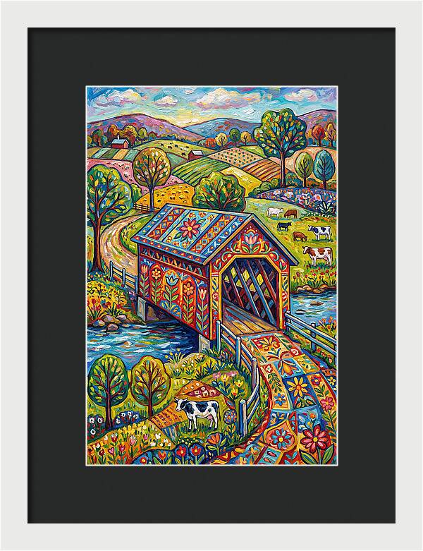 Covered Bridge In Vibrant Landscape
