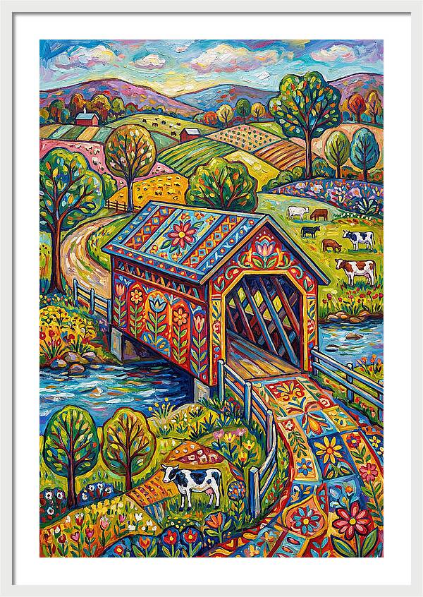 Covered Bridge In Vibrant Landscape