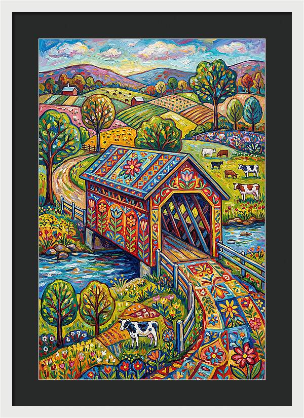 Covered Bridge In Vibrant Landscape