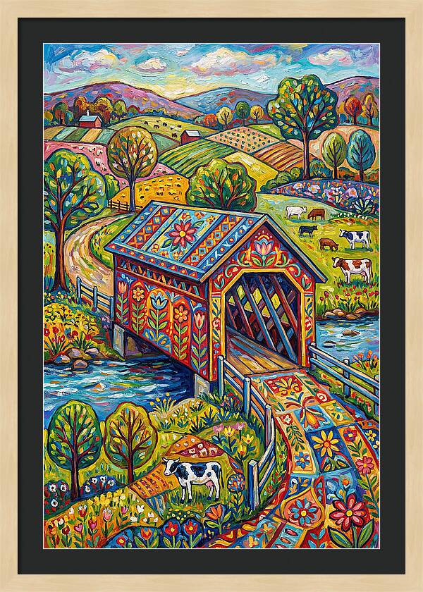 Covered Bridge In Vibrant Landscape