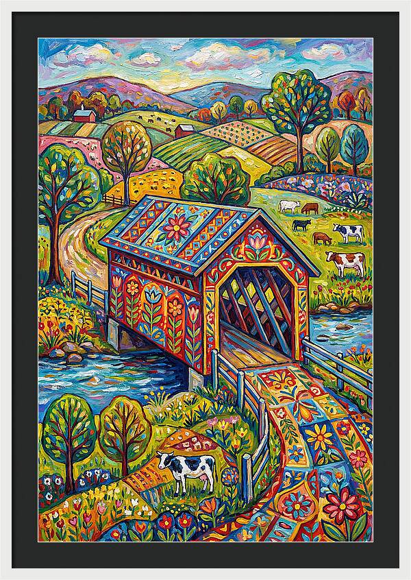 Covered Bridge In Vibrant Landscape