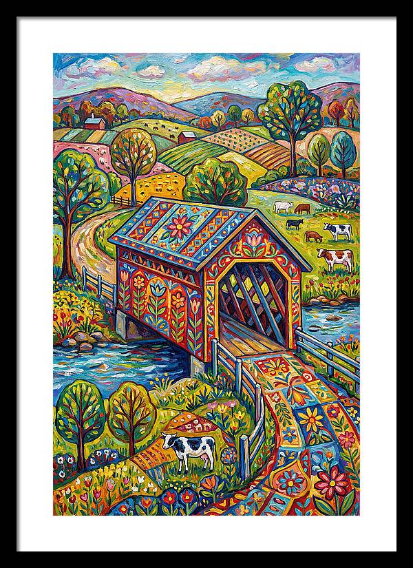 Covered Bridge In Vibrant Landscape