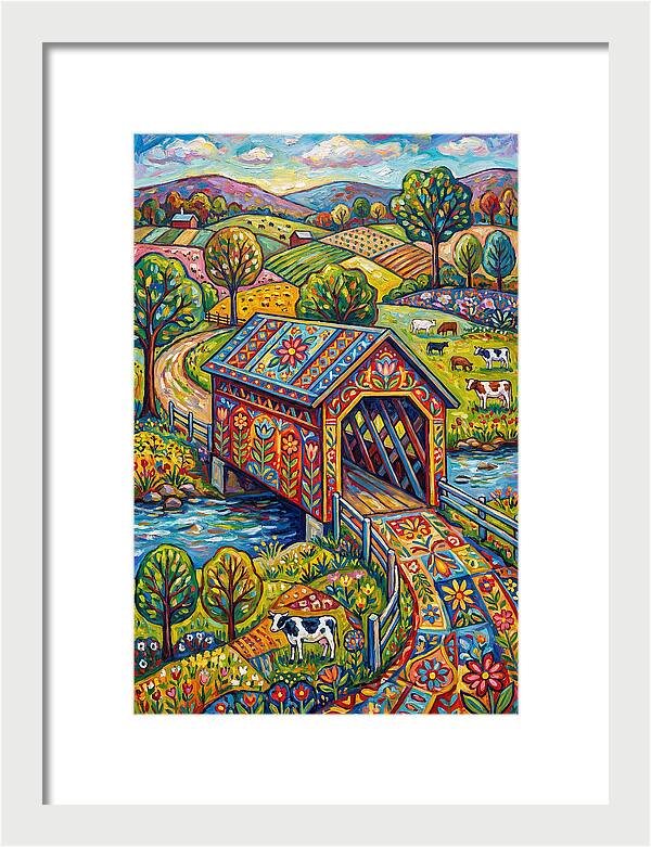 Covered Bridge In Vibrant Landscape