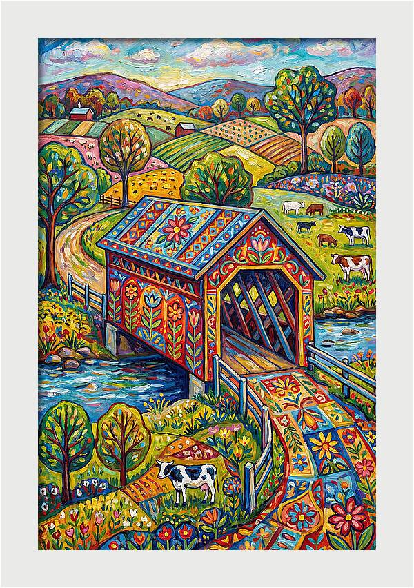 Covered Bridge In Vibrant Landscape