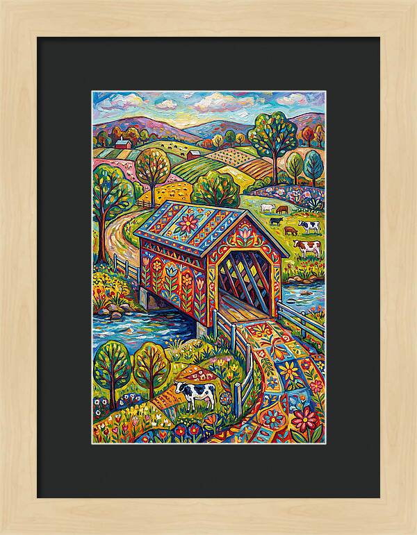 Covered Bridge In Vibrant Landscape