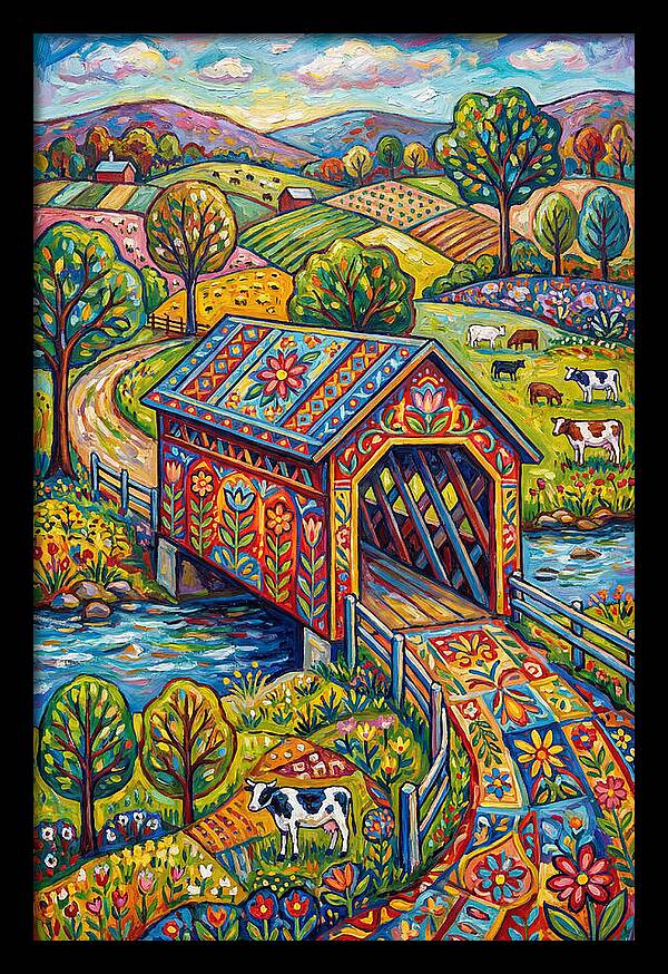 Covered Bridge In Vibrant Landscape