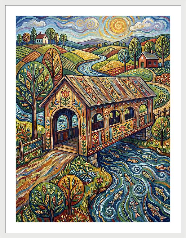 Covered Bridge Over Flowing Stream