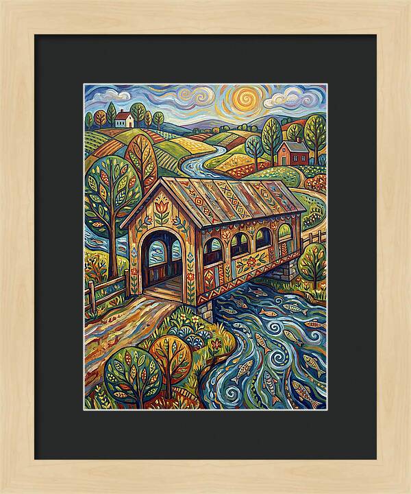 Covered Bridge Over Flowing Stream