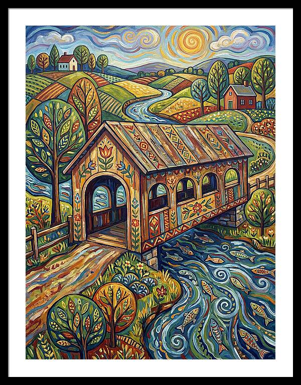 Covered Bridge Over Flowing Stream