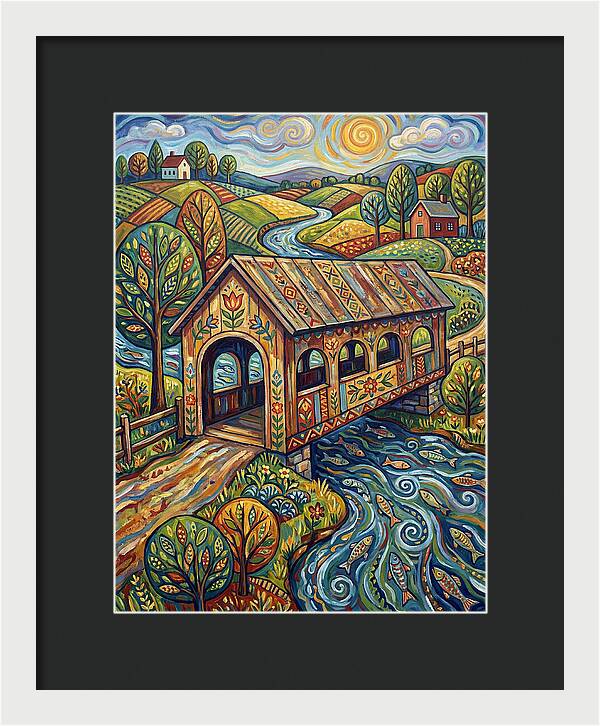 Covered Bridge Over Flowing Stream