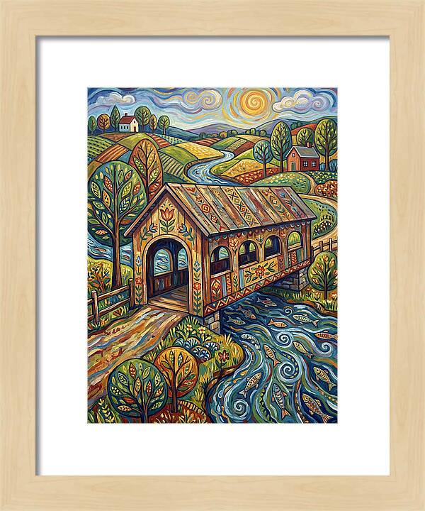 Covered Bridge Over Flowing Stream