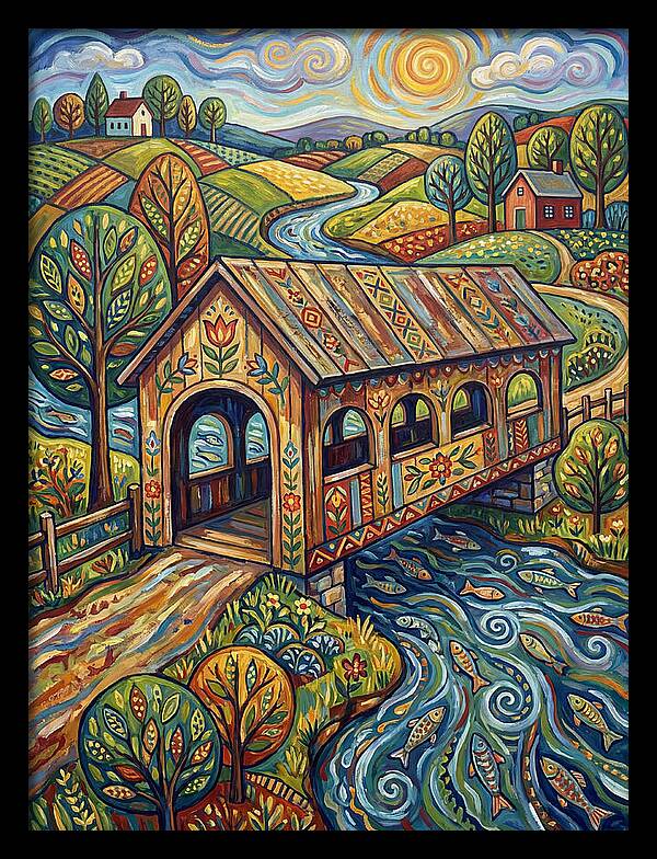 Covered Bridge Over Flowing Stream