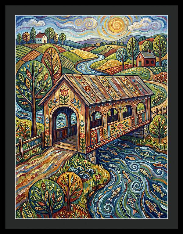 Covered Bridge Over Flowing Stream