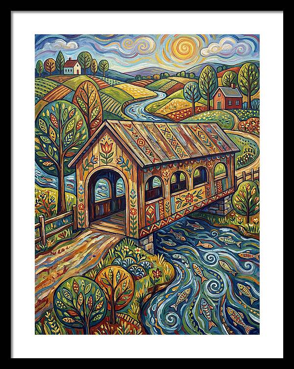 Covered Bridge Over Flowing Stream