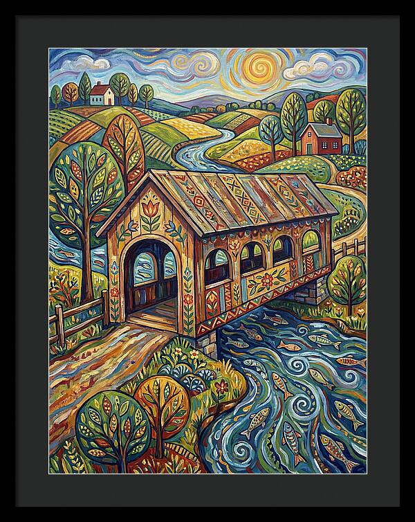 Covered Bridge Over Flowing Stream