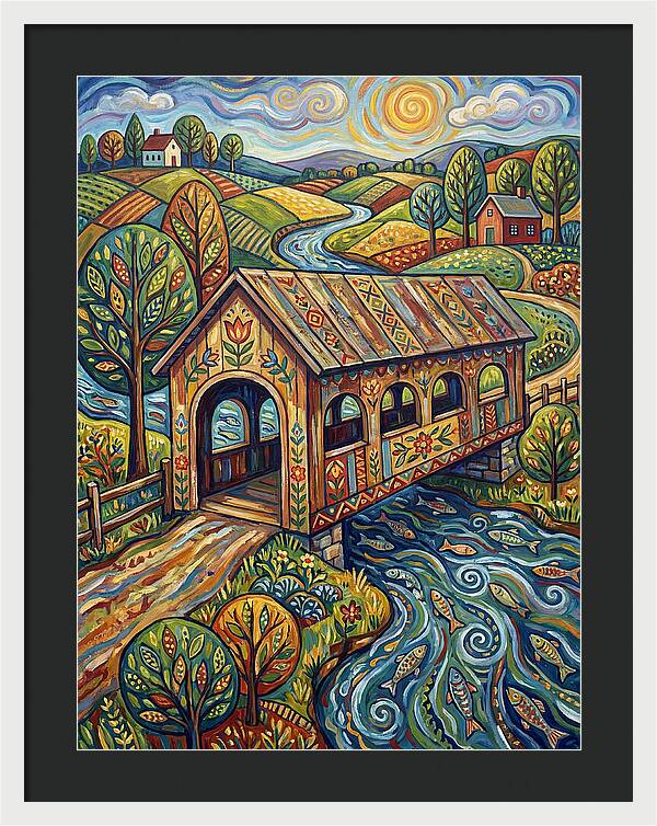 Covered Bridge Over Flowing Stream