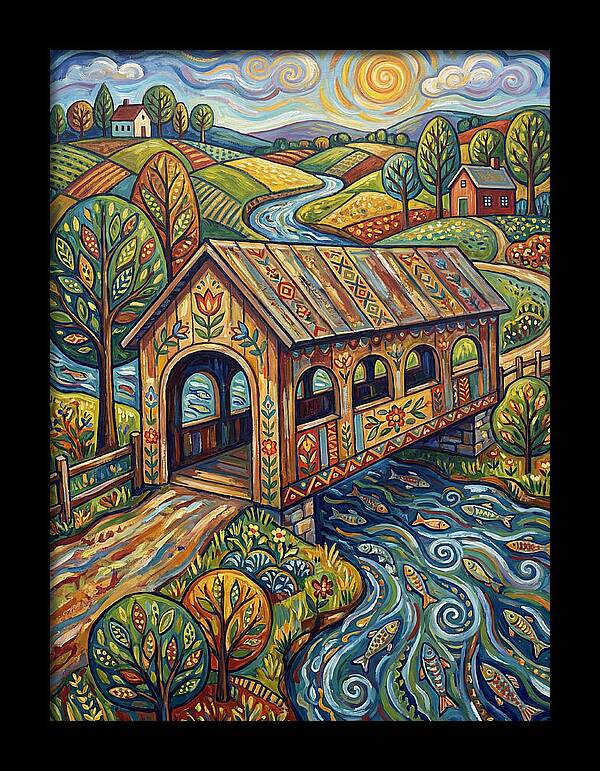 Covered Bridge Over Flowing Stream