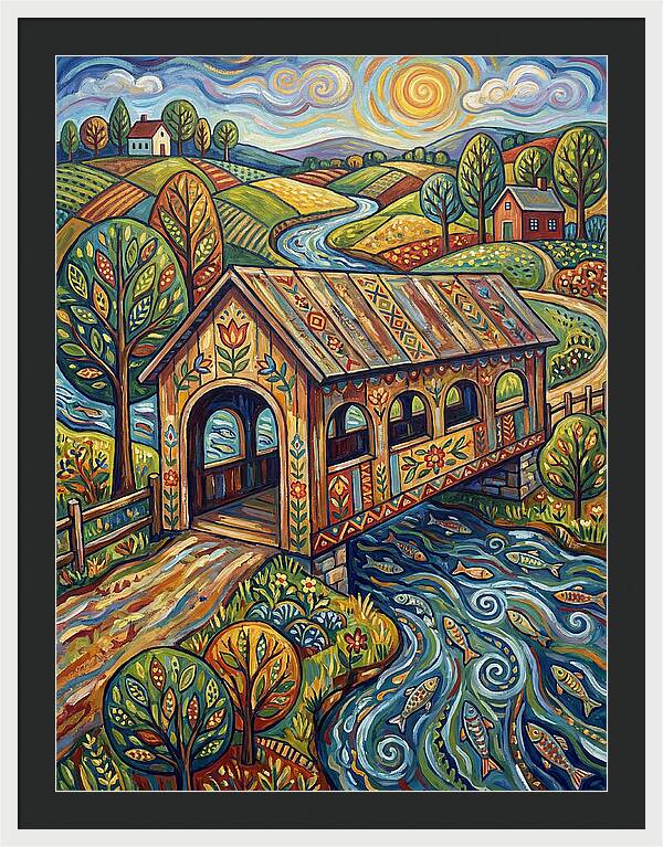 Covered Bridge Over Flowing Stream