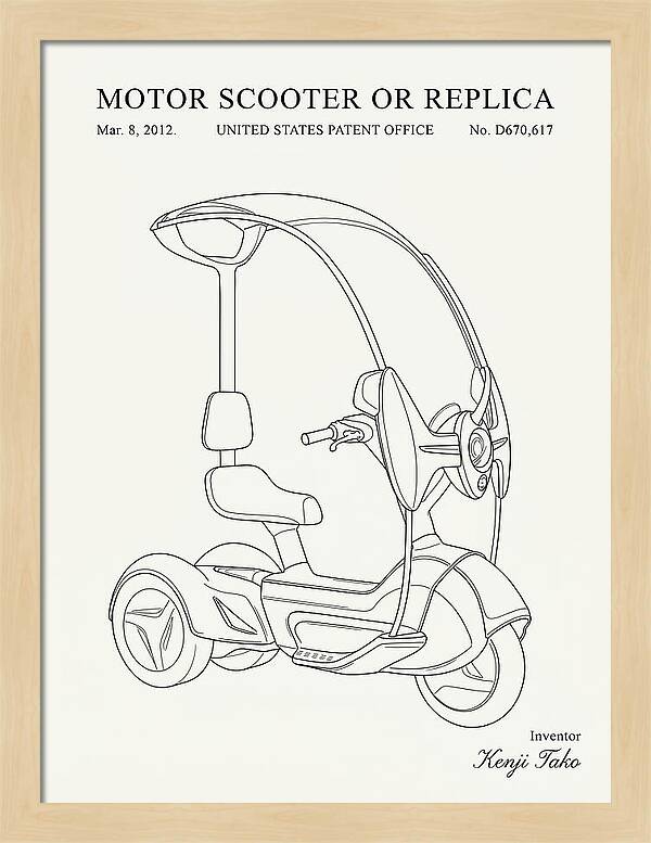 Covered Motor Scooter Minimalist Patent Usd670617s1